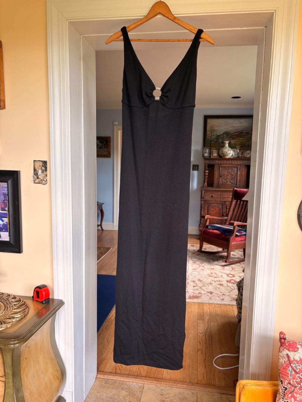 St. John Sleeveless Black Rhinestone Knit Fitted Evening Dress in size 12